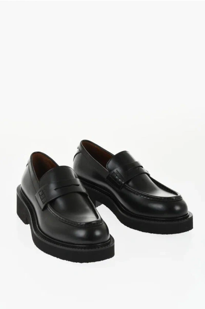 Valentino Garavani Leather Penny Loafers With Rubber Sole In Black