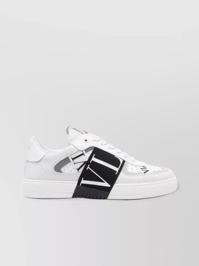 VALENTINO GARAVANI LEATHER PERFORATED ROUND TOE RUBBER SOLE SNEAKERS