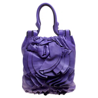 Valentino Garavani Leather Petale Shopper Tote In Purple