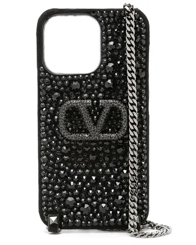 Valentino Garavani Valentino Leather Phone Pouch In Black