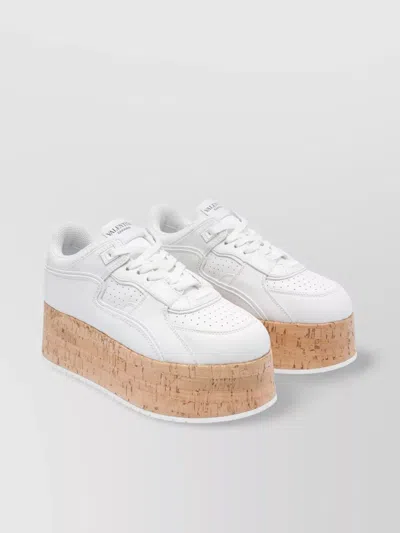 Valentino Garavani Leather Platform Sneakers Perforated Detailing In White