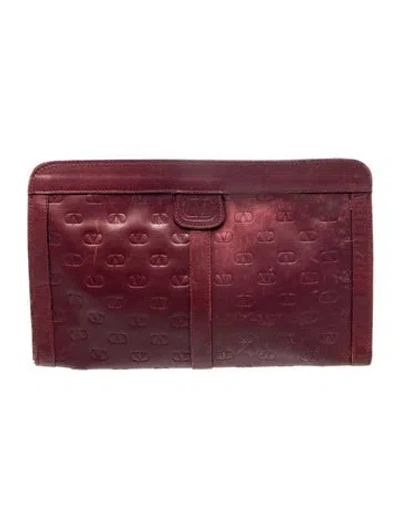 Pre-owned Valentino Garavani Leather Portfolio In Burgundy