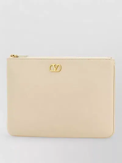 Valentino Garavani Leather Pouch Clutch Gold Tone Hardware