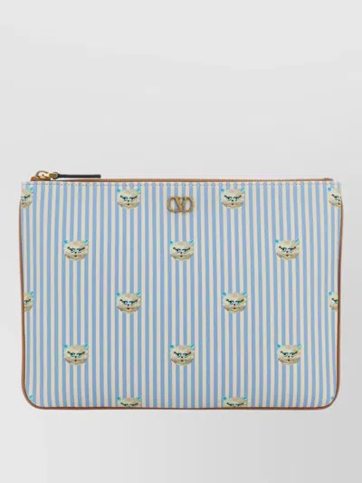 Valentino Garavani Leather Pouch Striped Pattern Detail In Multi