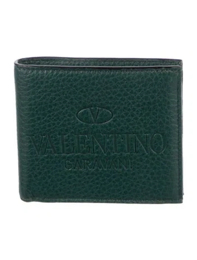 Pre-owned Valentino Garavani Leather Printed Bifold Wallet In Green