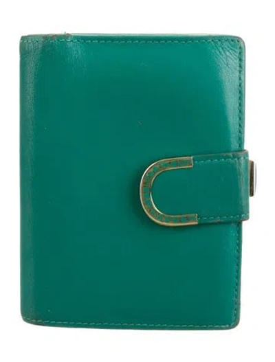 Pre-owned Valentino Garavani Leather Printed Bifold Wallet In Green
