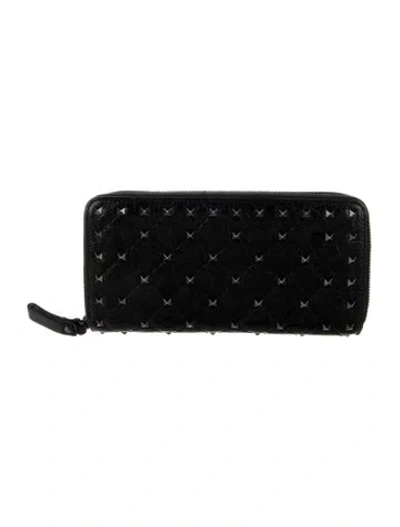 Pre-owned Valentino Garavani Leather Printed Continental Wallet In Black
