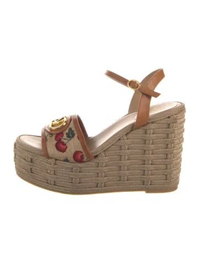Pre-owned Valentino Garavani Leather Printed Espadrilles In Gold