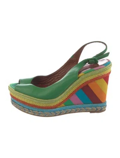 Pre-owned Valentino Garavani Leather Printed Espadrilles In Green