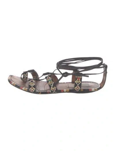 Pre-owned Valentino Garavani Leather Printed Gladiator Sandals In Black