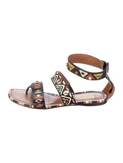 Pre-owned Valentino Garavani Leather Printed Gladiator Sandals In Black