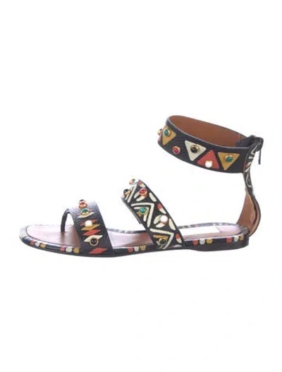 Pre-owned Valentino Garavani Leather Printed Gladiator Sandals In Blue