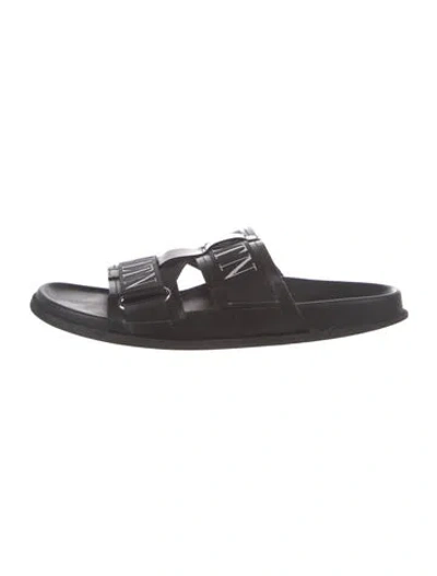 Pre-owned Valentino Garavani Leather Printed Slides In Black