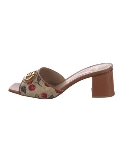 Pre-owned Valentino Garavani Leather Printed Slides In Brown