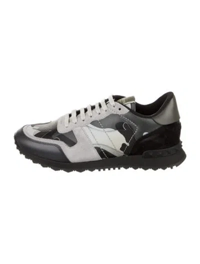 Pre-owned Valentino Garavani Leather Printed Sneakers In Black