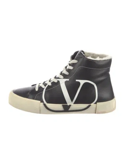 Pre-owned Valentino Garavani Leather Printed Sneakers In Black