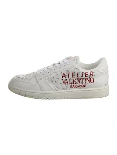 Pre-owned Valentino Garavani Leather Printed Sneakers In White