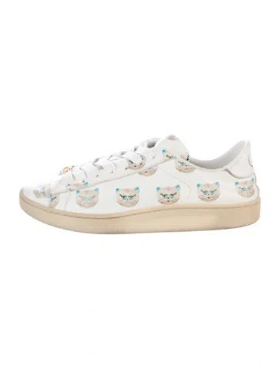 Pre-owned Valentino Garavani Leather Printed Sneakers In White