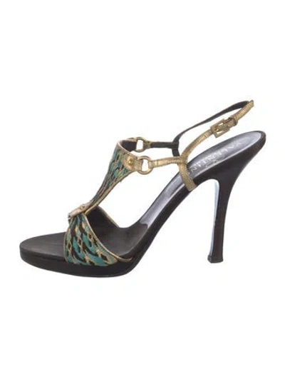 Pre-owned Valentino Garavani Leather Printed T-strap Sandals