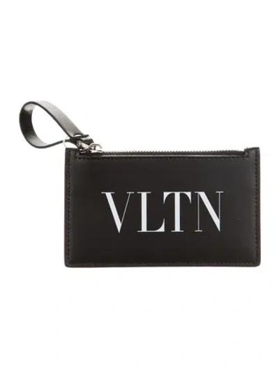 Pre-owned Valentino Garavani Leather Printed Wallet In Black