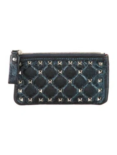 Pre-owned Valentino Garavani Leather Printed Wallet In Blue