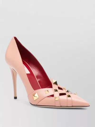 Valentino Garavani Leather Pumps Pointed Toe Studded Straps In Pink