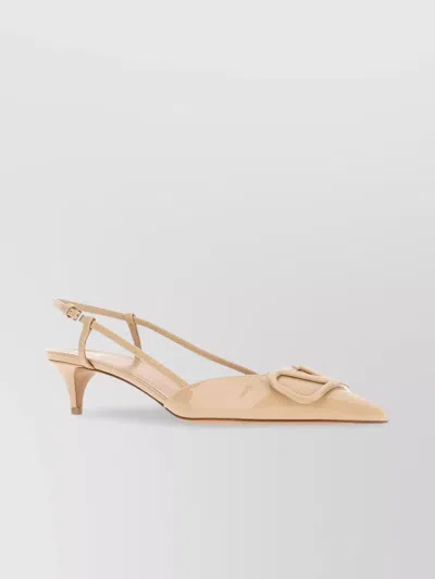Valentino Garavani Leather Pumps With Buckle Detail And Kitten Heel In Neutral