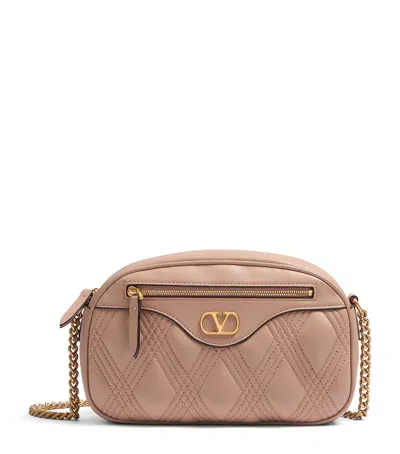 Valentino Garavani Leather Quilty Cross-body Bag In Beige