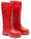 Valentino Leather Rain Boot In Red