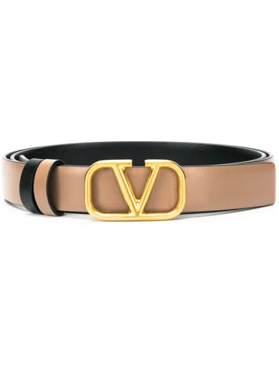 Valentino Garavani Leather Reversible Vlogo Belt In Brown