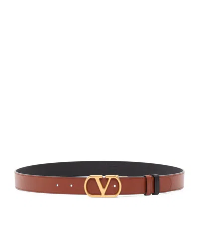 Valentino Garavani Leather Reversible Vlogo Signature Belt In Brown