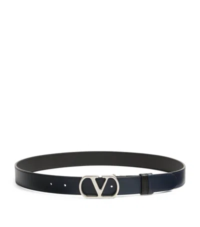 Valentino Garavani Leather Reversible Vlogo Signature Belt In Black