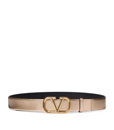Valentino Garavani Leather Reversible Vlogo Signature Belt In Gold
