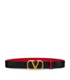 Valentino Garavani Reversible Vlogo Signature Belt In Glossy Calfskin 40 Mm Woman Black/pure Red 065 In Black
