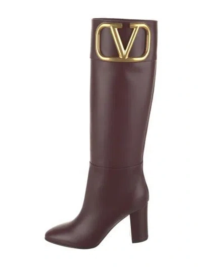 Pre-owned Valentino Garavani Leather Riding Boots In Burgundy