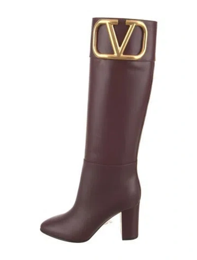 Pre-owned Valentino Garavani Leather Riding Boots In Burgundy