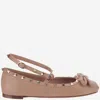 Valentino Rockstud Ankle-strap Ballerina Flats In Pink