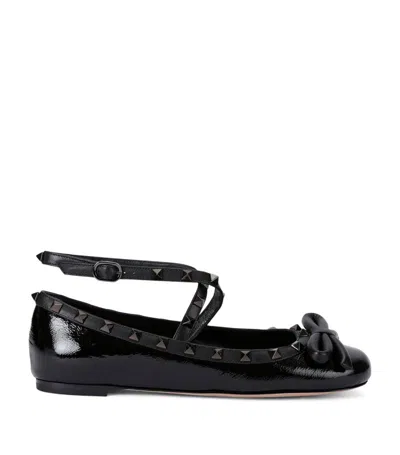 Valentino Garavani Rockstud-strap Satin Ballerinas In Black