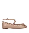 Valentino Silk Rockstud Ballet Flats In Nude