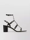 Valentino Garavani Leather Rockstud Block Heel Sandals In Black