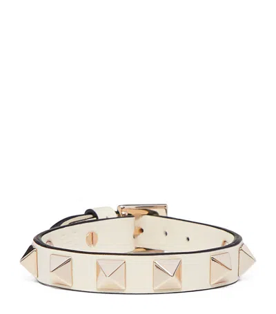 Valentino Garavani Leather Rockstud Bracelet In Ivory