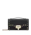 Valentino Garavani Rockstud Grainy Calfskin Wallet With Chain Strap Woman Black Uni In Black