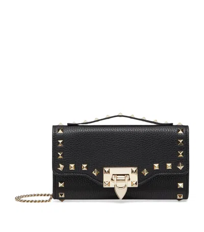 Valentino Garavani Leather Rockstud Chain Wallet In Black