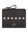 Valentino Leather Rockstud Coin And Card Holder In Black