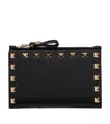 Valentino Leather Rockstud Coin And Card Holder In Black