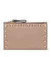 Valentino Leather Rockstud Coin And Card Holder In Nude