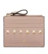 Valentino Leather Rockstud Coin And Card Holder In Nude