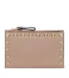 Valentino Leather Rockstud Coin And Card Holder In Nude