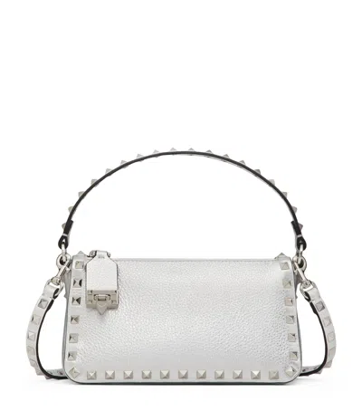 Valentino Garavani Small Rockstud Grainy Metallic Calfskin Crossbody Bag Woman Silver Uni