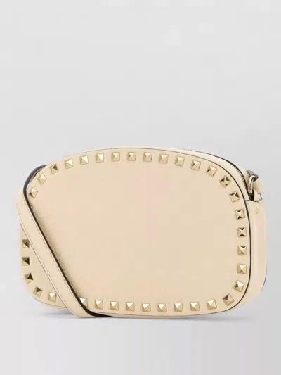 Valentino Garavani Leather Rockstud Crossbody Bag Adjustable Strap In Neutral
